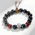 999 silver snake zodiac beaded bracelet with black agate and blue tiger eye stones - Fine Silver Snake Coin Bracelet