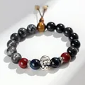 999 silver snake charm beaded bracelet with black agate and blue tiger eye stones - Fine Silver Snake Gourd Bracelet