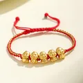 Bracelet tressé rouge avec cinq breloques serpent en argent doré pour l'année du serpent - Style Cinq Serpents