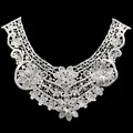 Elegant white sequin lace collar featuring water-soluble floral embroidery for DIY fashion - White