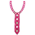 Detailed macro view of vibrant pink embroidered lace neck collar with floral motifs - Style 1# Red Multicolor