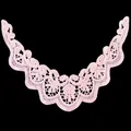 Detail view of pink milk silk water-soluble embroidered lace collar with hollowed floral design - Pink