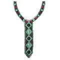 Detail view of Y-shaped embroidered lace collar applique with green and pink flowers - Style 1# Black Green