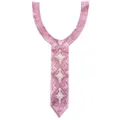 Close-up of pink embroidered lace collar patch with intricate geometric patterns - Purple