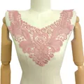 Vue détaillée d'un élégant col en dentelle rose hydrosoluble sur un buste de mannequin - Rose rosé