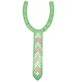 Detailed view of heavy embroidered green lace collar piece with colorful floral patterns - 5#