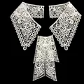 Detailed view of intricate white water-soluble lace collar and bow appliqué set - Style 10 / White