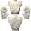 Detail view of 4-piece white water-soluble lace embroidery collar and sleeve set - Four-Piece Set