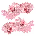 Detaillierte Ansicht der rosa 3D-floral bestickten Spitzenaufnäher für DIY-Mode-Deko - Ein Paar (2 Stück) / Rosenrosa