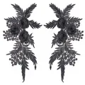 Symmetrical 3D black water-soluble lace floral applique patches for DIY clothing. - Rose Pattern (LH008) / Black