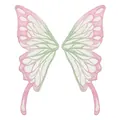 Detailed view of pink and green butterfly lace embroidery patches for DIY clothing - Pink & Green / 1 Pair Pack