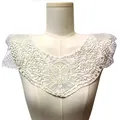 Detailed view of white water-soluble lace hollow embroidered faux collar accessory - Front Collar