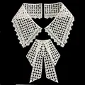 Close-up detail view of white water-soluble lace bow collar with intricate embroidery - Style 9 / White