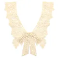 Close-up of elegant cream bow lace collar with water-soluble floral embroidery detail - Style 1 / Beige