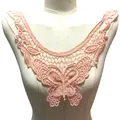 Delicate peach water-soluble lace collar with intricate butterfly embroidery detail - Blush