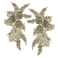 Detailed view of pair of symmetrical 3D golden lace floral embroidery patches - Rose Pattern (LH008) / Khaki