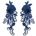 Detailed view of navy blue 3D water-soluble lace floral appliques for DIY clothing - Dark Blue