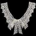 Detailed view of a white water-soluble lace fake collar with an elegant bowknot - Style 1 / White