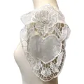Detailed view of white water-soluble lace applique with heart and flower embroidery - Sleeve Patches / 1 Pair