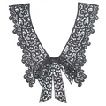 Close-up detail showing intricate patterns on black bow-shaped lace embroidery fake collar - Style 1 / Black