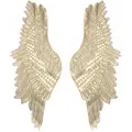 Detaillierte Makroansicht aufwendiger goldener Spitzen-Engelsflügel-Stickerei-Patches - Khaki