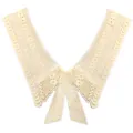 Detailed view of cream bow lace embroidery faux collar accessory - Style 2 / Beige