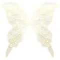 Close-up detail of beige embroidered butterfly wing lace patch with mesh backing - 3# / Beige