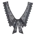 Detailed close-up of a black water-soluble lace collar with bow design and floral embroidery - Style 3 / Black