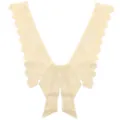 Detailed view of a beige lace detachable collar with floral water-soluble embroidery. - Style 3 / Beige