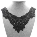 Detailed view of black water-soluble lace collar with elegant embroidery and hollow-out flowers - Black