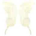 Detailed view of symmetrical beige embroidered lace wing patches for DIY crafts - Style 1 / Beige