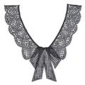 Detailed view of black water-soluble lace false collar featuring an elegant bow design. - Style 5 / Black