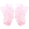 Close-up detail of symmetrical pink lace butterfly embroidery patches on mesh base - 10# / Pink