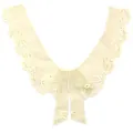 Close-up detail of a cream-colored water-soluble embroidered lace fake collar with bowknot - Style 7 / Beige