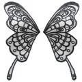 Detailed macro view showing the intricate black embroidered butterfly wing lace patches - 12# / Black