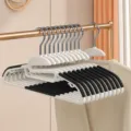 Non-slip plastic children baby clothes hangers with black grip strips, space-saving design. - Anti-Slip Collar Protection Adult Open Style / Obsidian Black