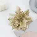 Christmas gold glitter flower decoration artificial poinsettia double layer decor prop - Small Clover (Gold)