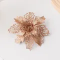 Fleur artificielle de Noël pailletée d'or, décor d'arbre de vacances creux 3D à double couche. - Creux Trois-Feuilles Or Rose