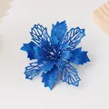 Fleur artificielle de Noel pailletee bleue, variante de decoration d'arbre 3D decoupee. - Creux Trois-Feuilles Bleu
