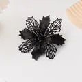 Fleur de Noël artificielle à paillettes noires tête creuse déco de sapin 3D fête - Creux Trois-Feuilles Noir