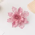 Pink glitter hollow artificial Christmas flower head, double layer decoration for tree. - Hollow Three-Leaf Pink
