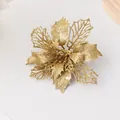 Gold glitter Christmas flower head, double-layer hollow artificial tree decoration. - Hollow Three-Leaf Gold