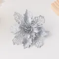 Tête de fleur de Noël artificielle creuse à paillettes argentées pour déco de sapin - Creux Trois-Feuilles Argent