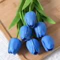 Bleue mini PU tulipe artificielle fleur, touche réaliste fausse florale pour déco maison SKU - Bleu Saphir