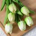Fleurs de tulipes artificielles mini PU, bouquet de fleurs fausses vert blanc déco maison. - Vert clair