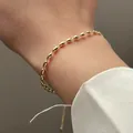 Elegant gold tone rice bead chain bracelet for women minimalist chic wrist jewelry daily wear - Metal Oval Beaded Style (MY39067)