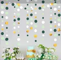 Paper dot garlands hanging decoration, green white and gold circles for party backdrop. - 4 Meters / Mirror Gold & Green Large and Small Circle Garland