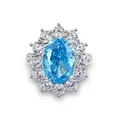 S925 silver blue gemstone cluster ring elegant women fashion light luxury jewelry piece - Size 9 / Oval Shape (FDJZ-088) / Aquamarine
