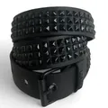 Black studded leather belt detail, punk rock style pyramid studs with metal buckle - 110cm / Black