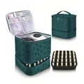 Doppelschichtige tragbare PU Nagellack Aufbewahrungstasche große Kosmetik Organizer - Dunkelgrün